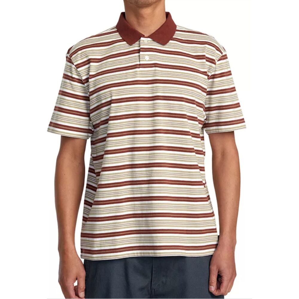 RVCA Uptown Striped Polo NWT Men’s Brown Cream Short Sleeve Skate Surf Golf